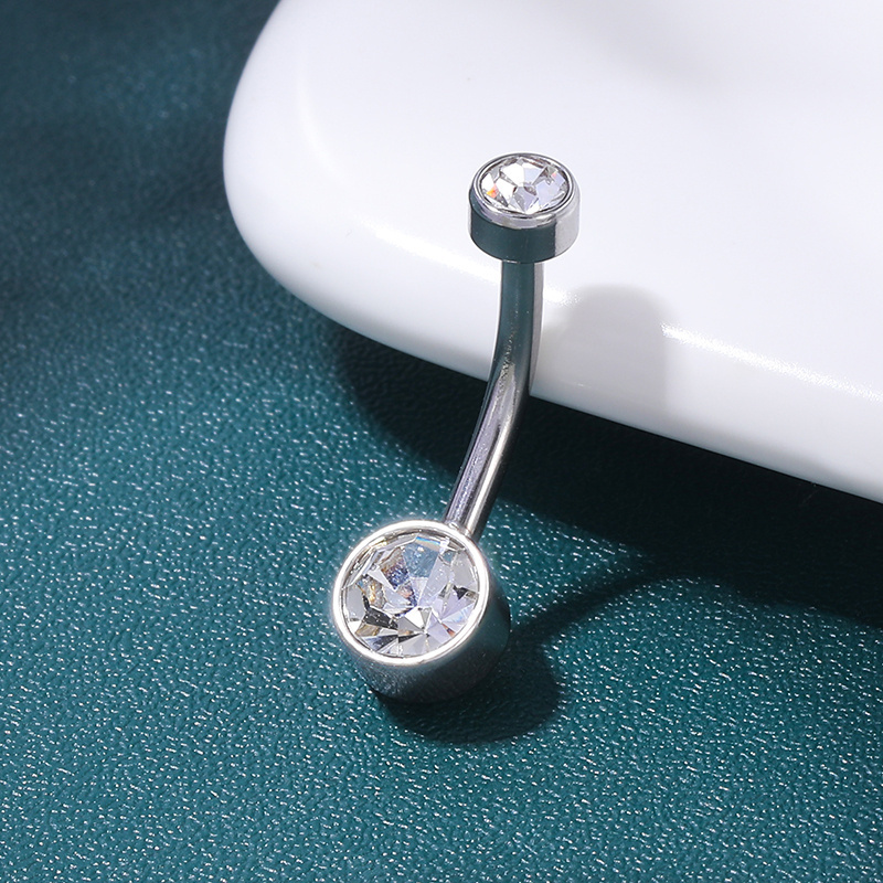 2021 Titanium g23 Internal thread belly bar piercing navel jewelry with double white crystal gem