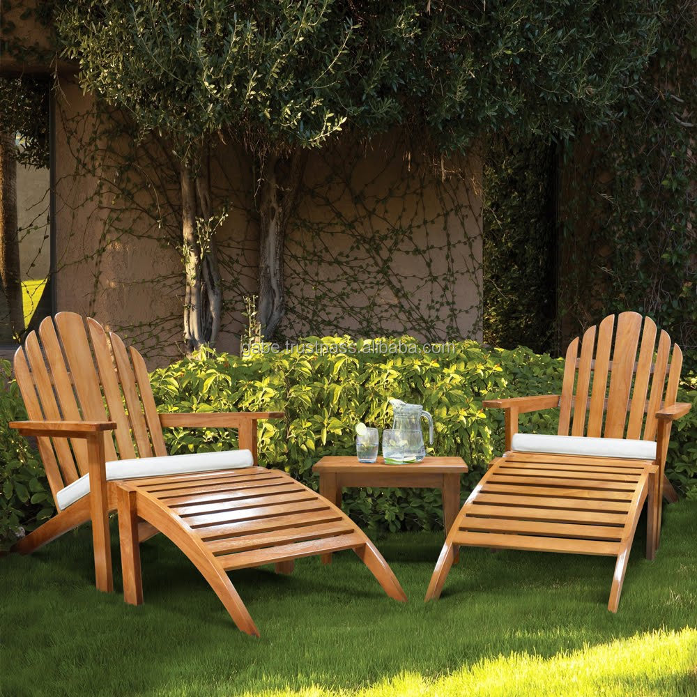 ADIRONDACK Chair with Footrest from Solid Teak Wood Premium Grade, Teak Garden Outdoor Furniture for Summer