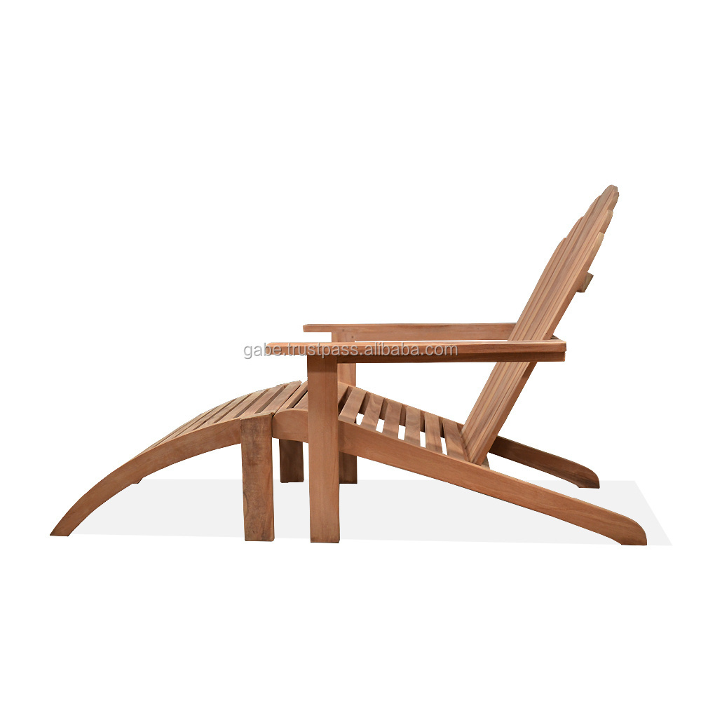 ADIRONDACK Chair with Footrest from Solid Teak Wood Premium Grade, Teak Garden Outdoor Furniture for Summer