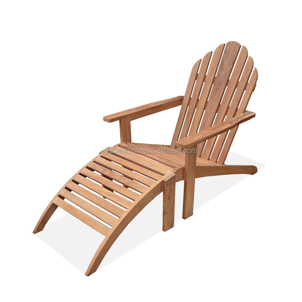 ADIRONDACK Chair with Footrest from Solid Teak Wood Premium Grade, Teak Garden Outdoor Furniture for Summer