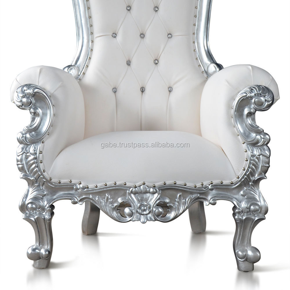 Throne  Queen Chair  Solid carving Mahogany Wood Silver Color