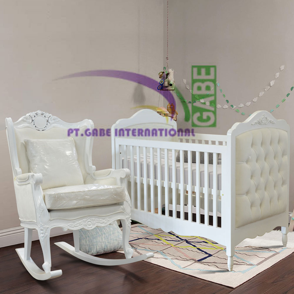 Wooden baby crib set with rocking white Colour handmade from Solid Wood chair trend best Seller in UK 2022