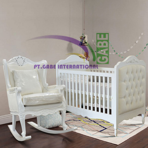 Wooden baby crib set with rocking white Colour handmade from Solid Wood chair trend best Seller in UK 2022