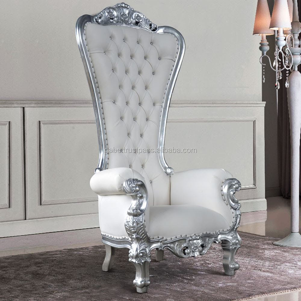 Throne  Queen Chair  Solid carving Mahogany Wood Silver Color