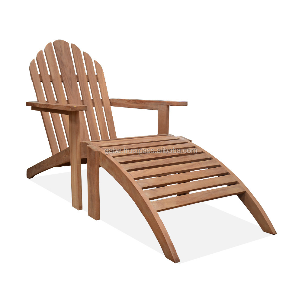 ADIRONDACK Chair with Footrest from Solid Teak Wood Premium Grade, Teak Garden Outdoor Furniture for Summer