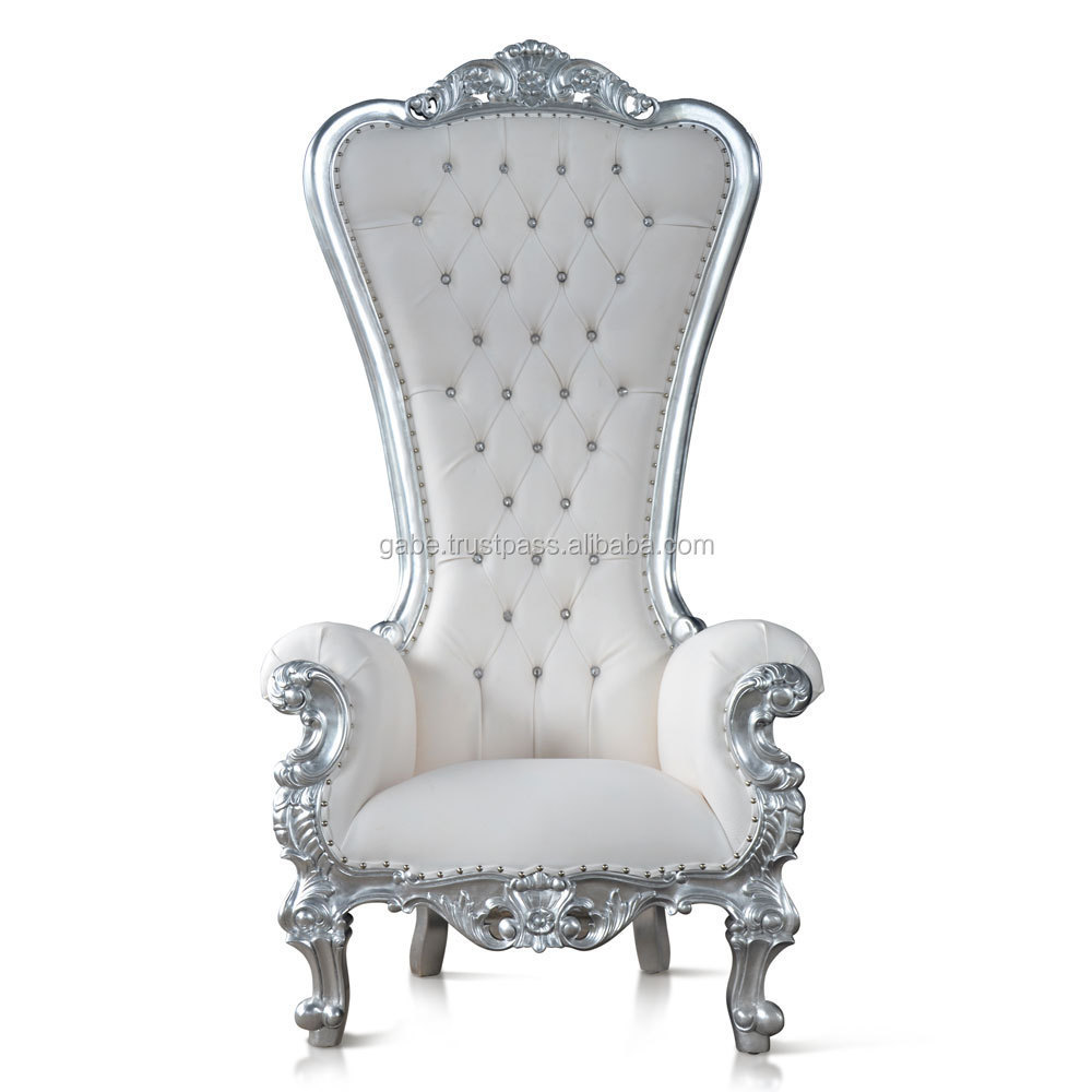 Throne  Queen Chair  Solid carving Mahogany Wood Silver Color