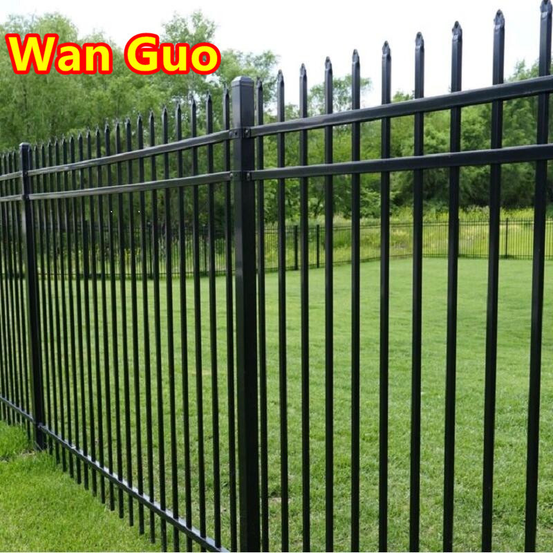 Manufacturer Powder Coated Top Picket 6FT 8FT Black Galvanized Steel Metal Fence Panels