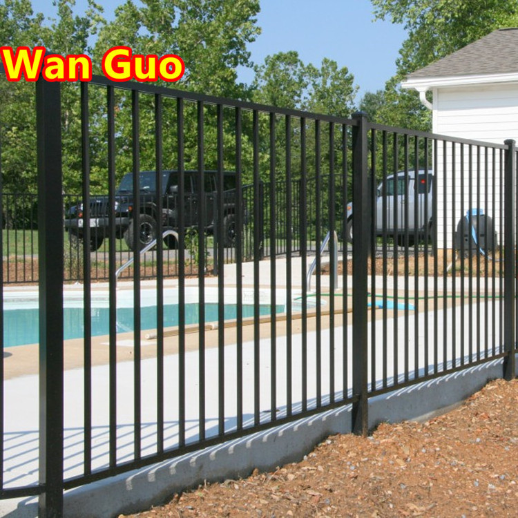 Manufacturer Powder Coated Top Picket 6FT 8FT Black Galvanized Steel Metal Fence Panels