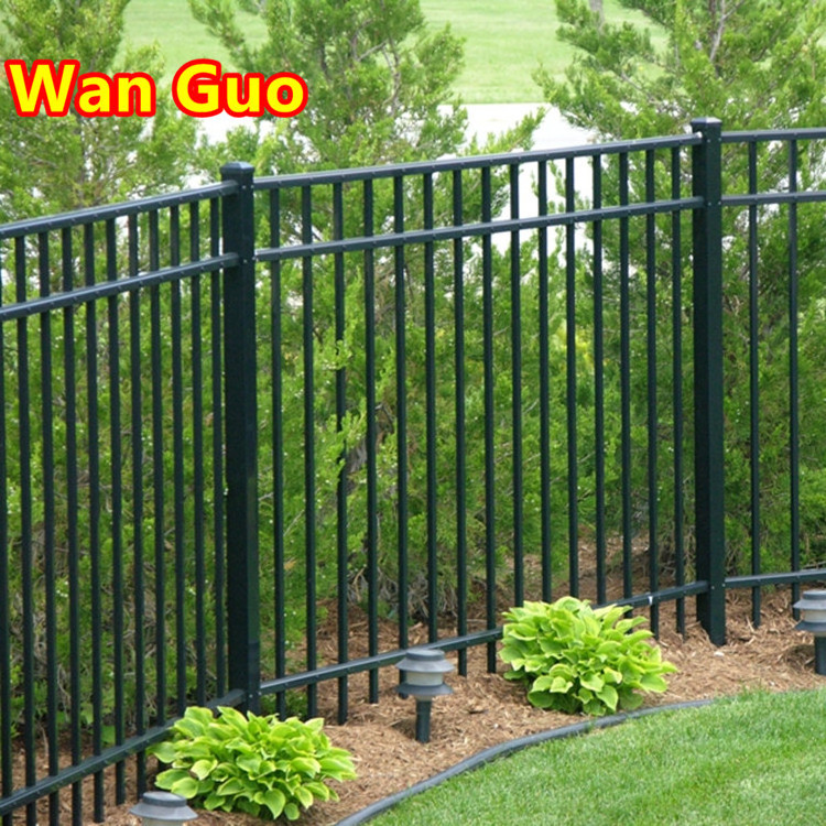 Manufacturer Powder Coated Top Picket 6FT 8FT Black Galvanized Steel Metal Fence Panels