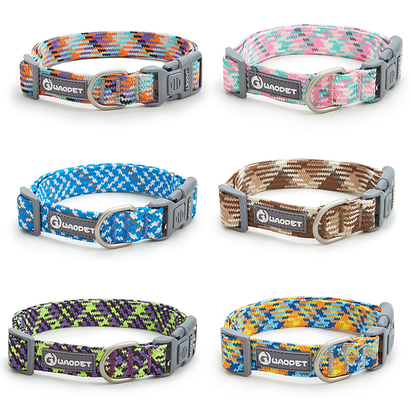 Nylon Webbing Rope Stripe Pet Leash Fashion Design Heat Transfer Printing Custom Rubber Coated Dog Collar Leash