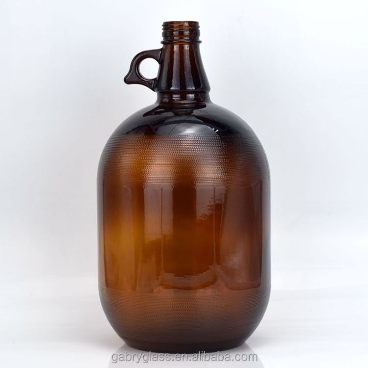 1 Gallon Bulk Storage Amber Glass Wine Jug With Finger Handle