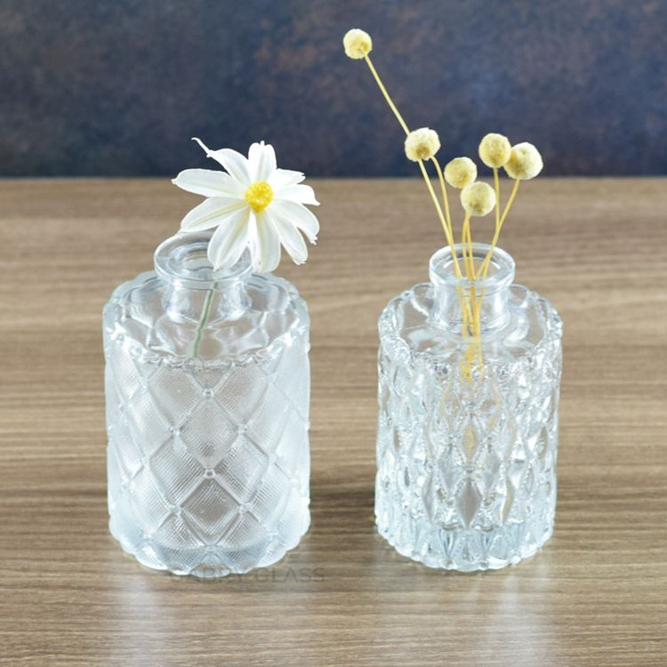 Modern Custom Made Home Decor Transparent Cylinder Clear Glass Crystal Bud Mini Vase For Wedding