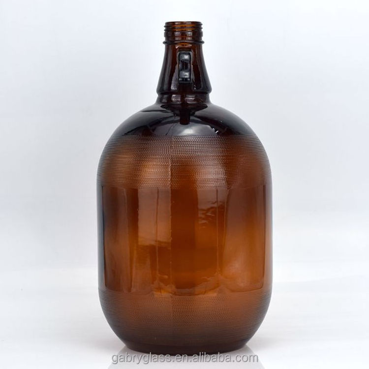 1 Gallon Bulk Storage Amber Glass Wine Jug With Finger Handle