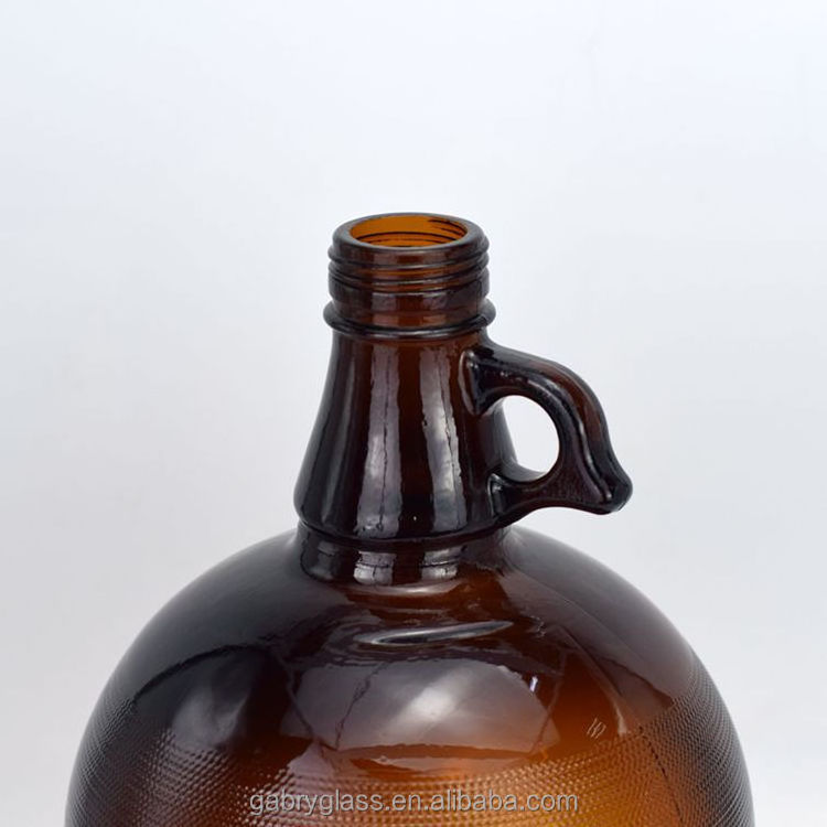 1 Gallon Bulk Storage Amber Glass Wine Jug With Finger Handle