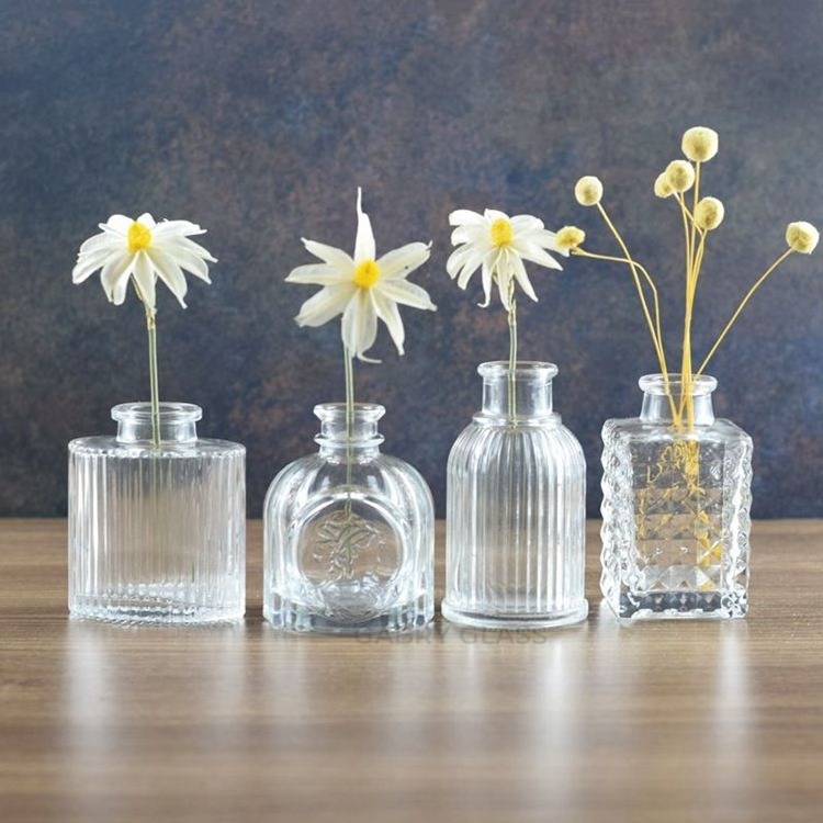 Modern Custom Made Home Decor Transparent Cylinder Clear Glass Crystal Bud Mini Vase For Wedding