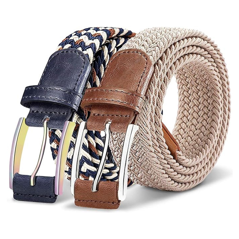 Custom Wholesale Knit Web Weave Woven Cotton Golf Polyester Fabric Unisex Adjustable Women Men Elastic Braided Stretch Belt