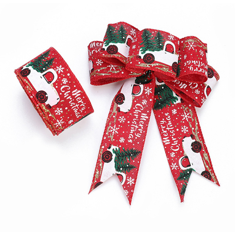 Gacent Factory OEM Customize Logo Holiday Christmas Burlap Ribbon Printed Foil Grosgrain Satin Ribbon Christmas Ribbon