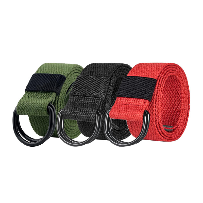 Webbing Manufacturer Customizable Solid Color Double silver D-Ring Buckle Canvas Webbing Belt With Metal Tip