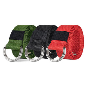 Webbing Manufacturer Customizable Solid Color Double silver D-Ring Buckle Canvas Webbing Belt With Metal Tip