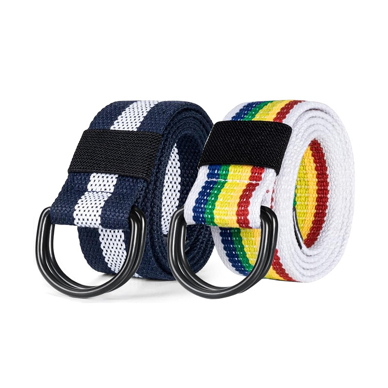 Webbing Manufacturer Customizable Solid Color Double silver D-Ring Buckle Canvas Webbing Belt With Metal Tip