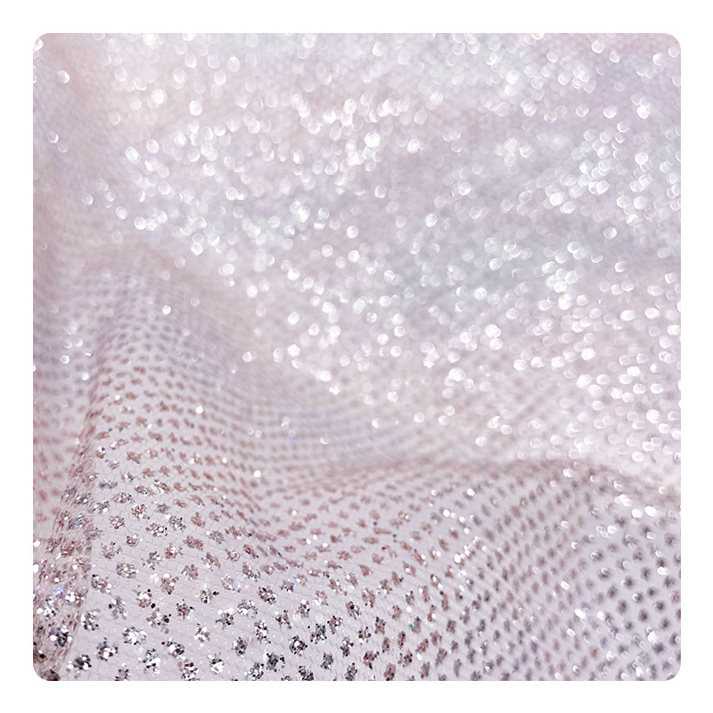 Fabric Factory Best Sale White Mesh Small Sequin Net Fabric For Party Dress Silver Glitter Tulle Lace Wedding dress