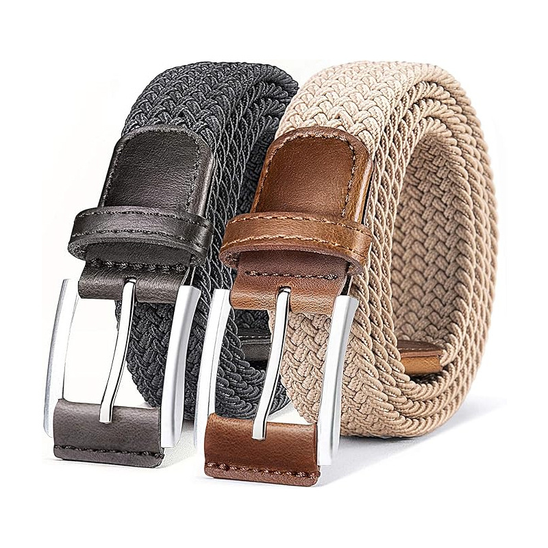 Custom Wholesale Knit Web Weave Woven Cotton Golf Polyester Fabric Unisex Adjustable Women Men Elastic Braided Stretch Belt