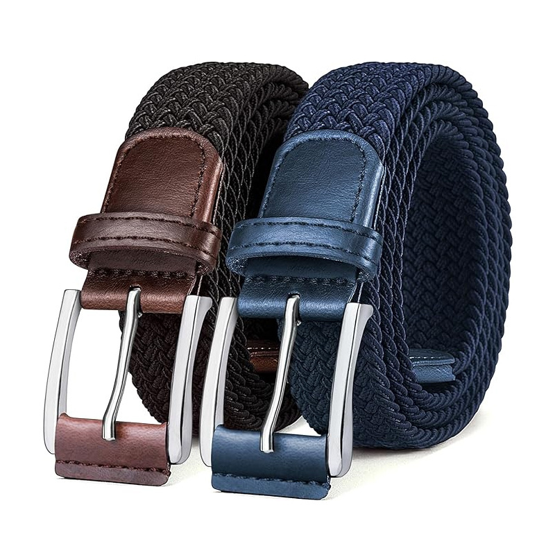 Custom Wholesale Knit Web Weave Woven Cotton Golf Polyester Fabric Unisex Adjustable Women Men Elastic Braided Stretch Belt