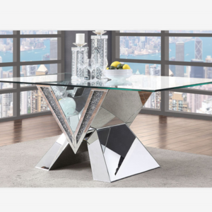 New fashion mirrored furniture high end rectangle mirrored dining table tempered glass on top with diamonds for kitchen