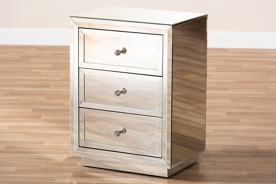 Accent bevelled mirrored night stand bedside table with 3 drawers