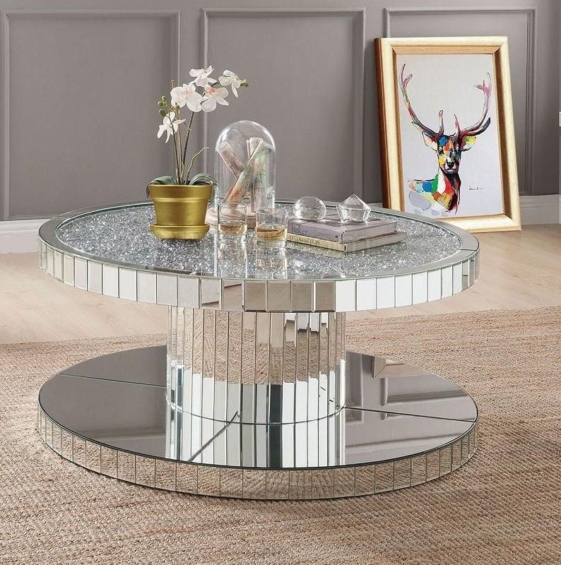 Stylish home furniture direct sell crushed diamonds top mirrored coffee table