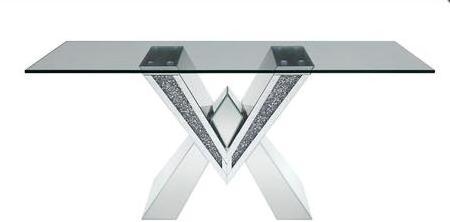 New fashion mirrored furniture high end rectangle mirrored dining table tempered glass on top with diamonds for kitchen