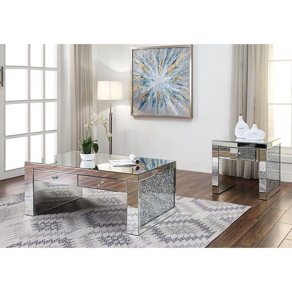 Living Room Mirrored Furniture Glass Top luxury Diamond Center Coffee Table