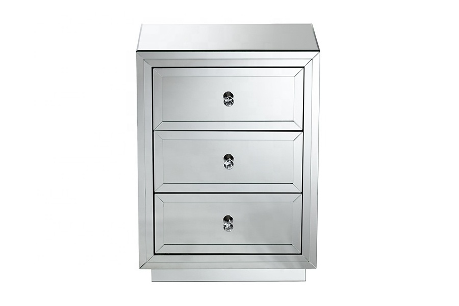 Accent bevelled mirrored night stand bedside table with 3 drawers