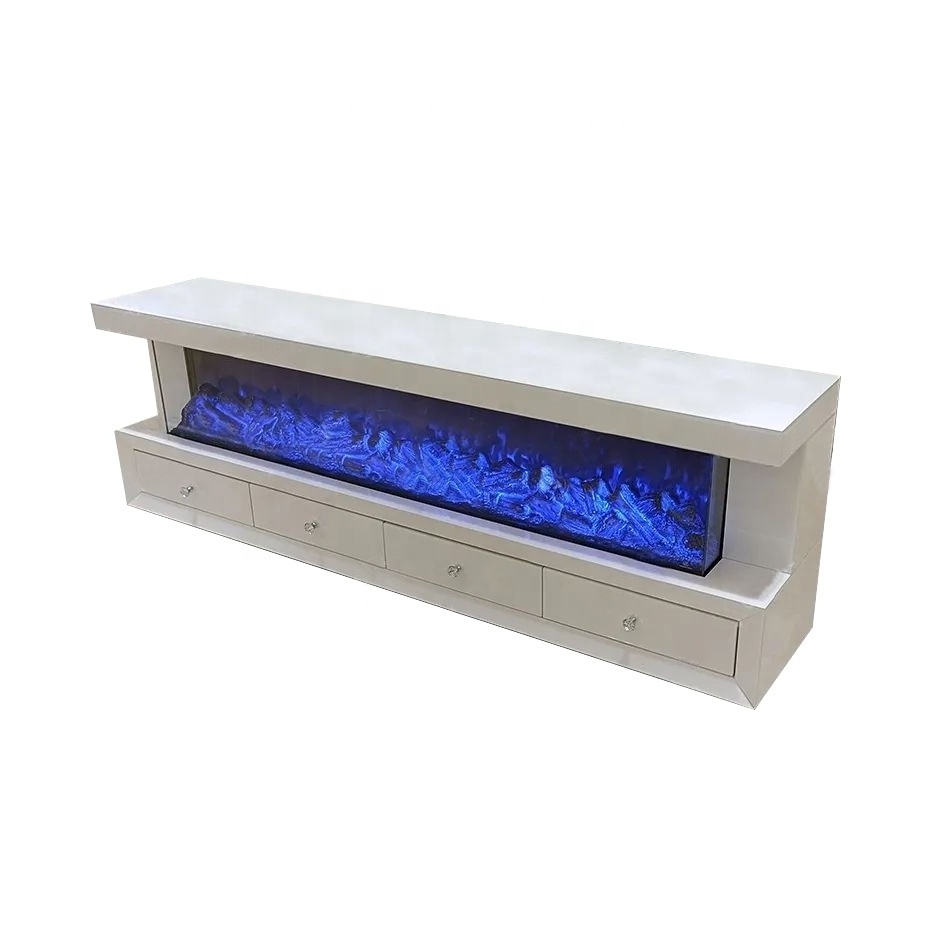 2022 Hottest European Style Luxury Mirrored Fireplace with Multi Color Changing Flames and Speaker Home Decor TV Stand Kamin