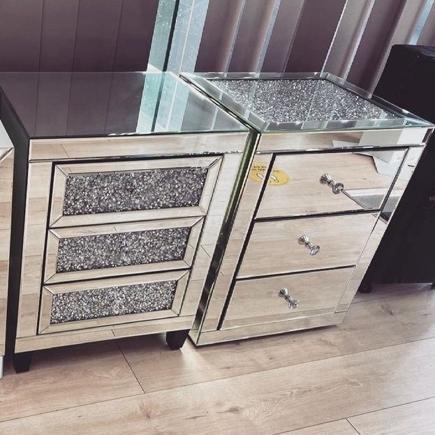 Accent bevelled mirrored night stand bedside table with 3 drawers