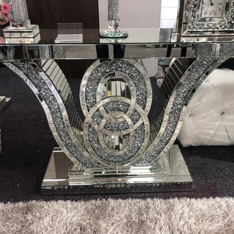 Sparkling modern luxury crushed diamond mirrored console table will wall mirror