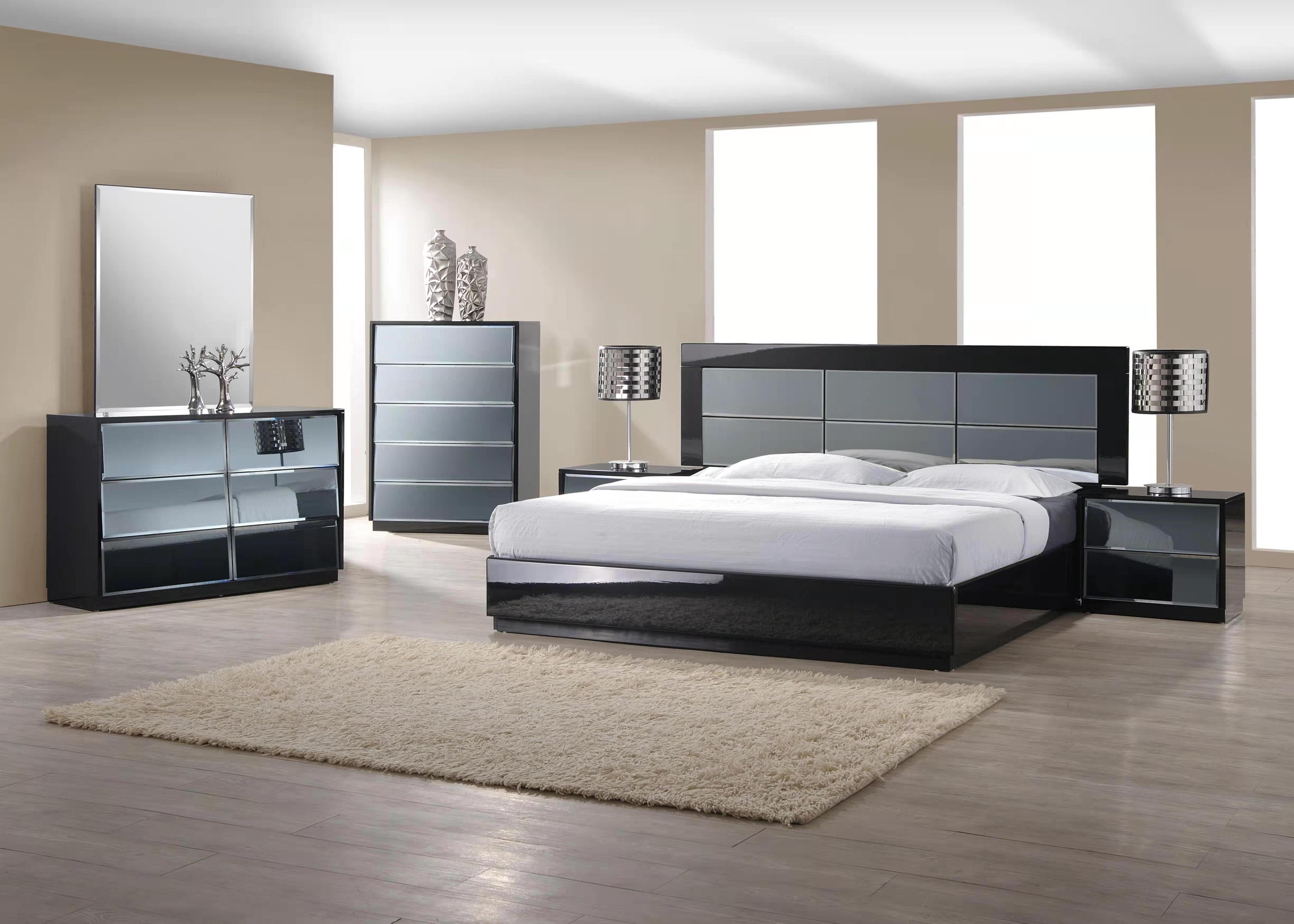 Top Selling  5 pcs king bed nightstand chest dresser mirrored home furniture Mirrored  Bed set