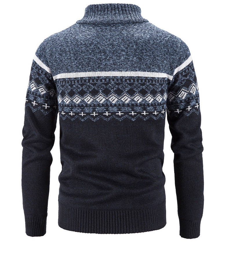 Casual Knitted Zipper Long Sleeve Christmas Sweater Stripped Stand Collar Men Cardigan