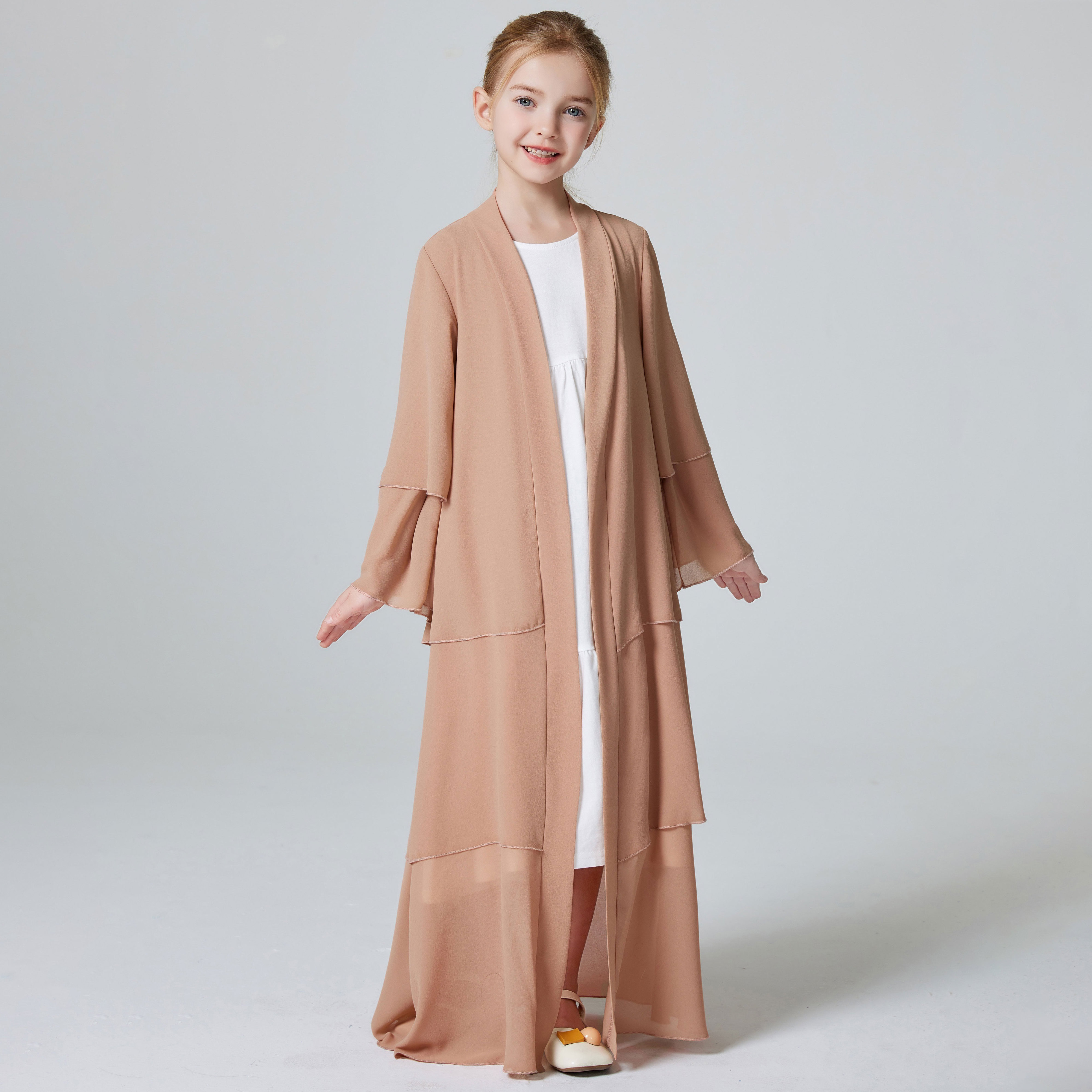 Pringbud Ramadan kebaya  Kids 3 Layer Muslim Clothing Elegant Girls Prayer Dress Eid Islamic Chiffon Abaya Dress Muslim abaya