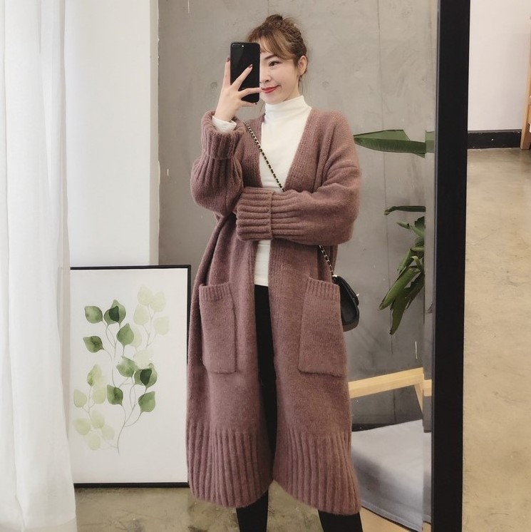 Autumn and winter new Korean Women's loose thickened knit cardigan sweater coat with pocket