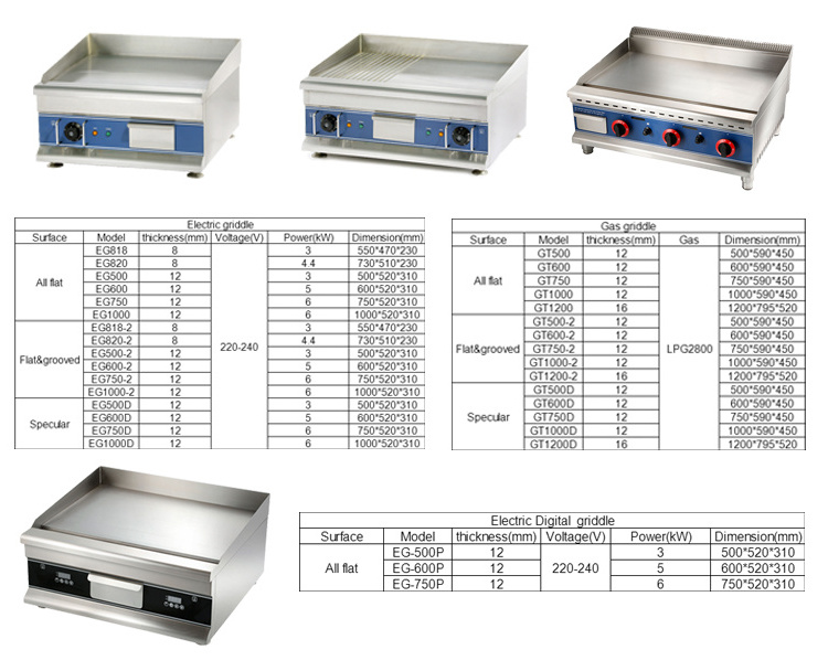 Commercial 12mm Chrome-plated Gas Flat Griddle Stainless Steel Flat Plate Gas Grill Griddle