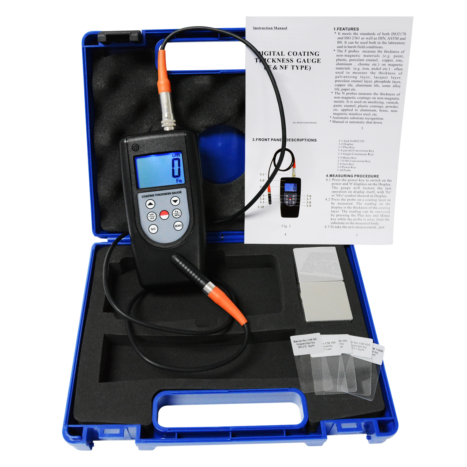 Coating Thickness Meter Gauge 0~2000um 0~80mil F & NF Magnetic Induction Eddy Current Auto Detection (OEM Packaging Available)