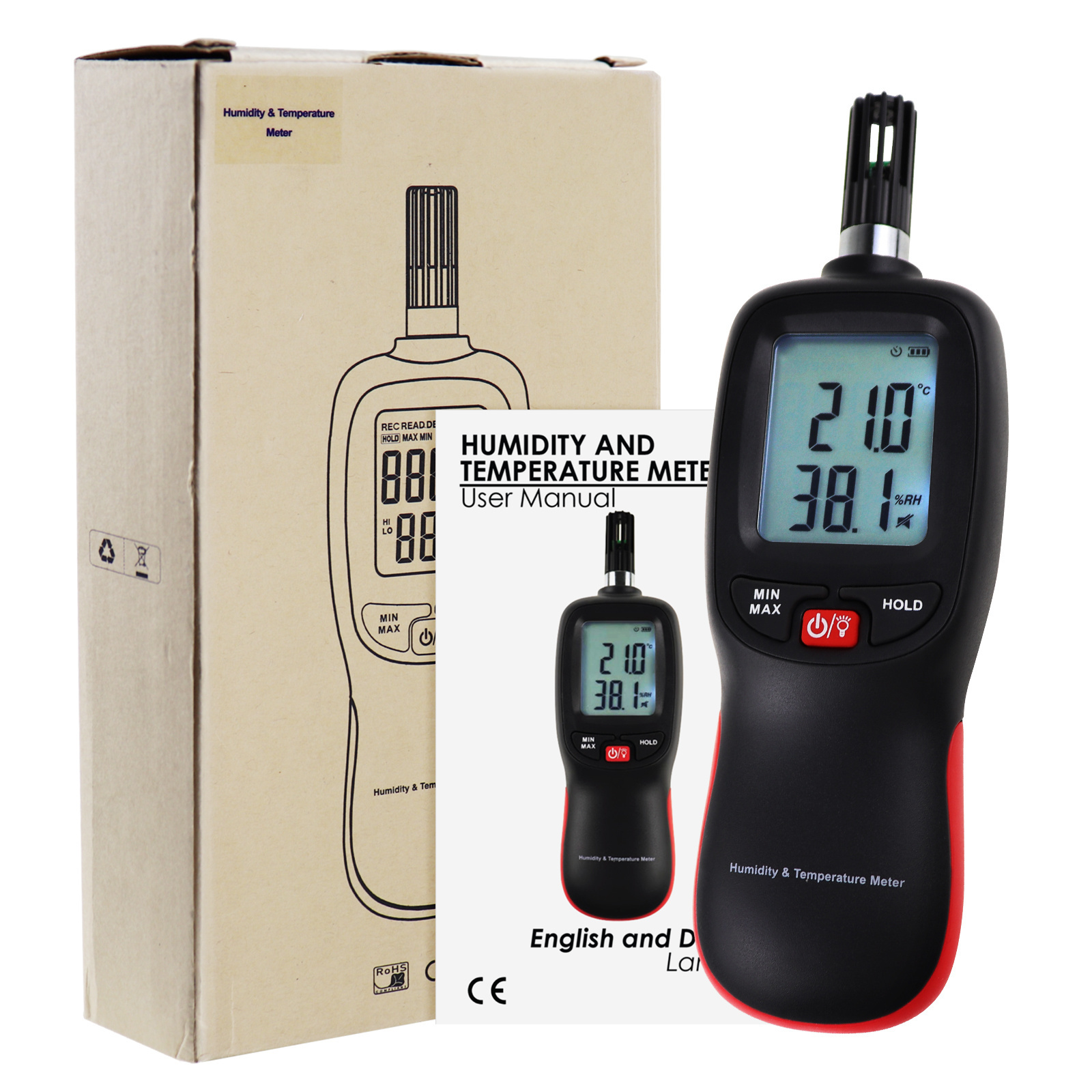 Dual Display Humidity & Temperature Psychrometer Meter Thermo-Hygrometer Wet Bulb Dew Point Portable Tester Measurement