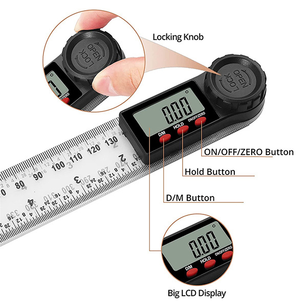 2-in-1 Digital Protractor Angle Ruler 200mm (8inch) Angle & Length Measurement for Home Improvement, Woodworking, Workshop