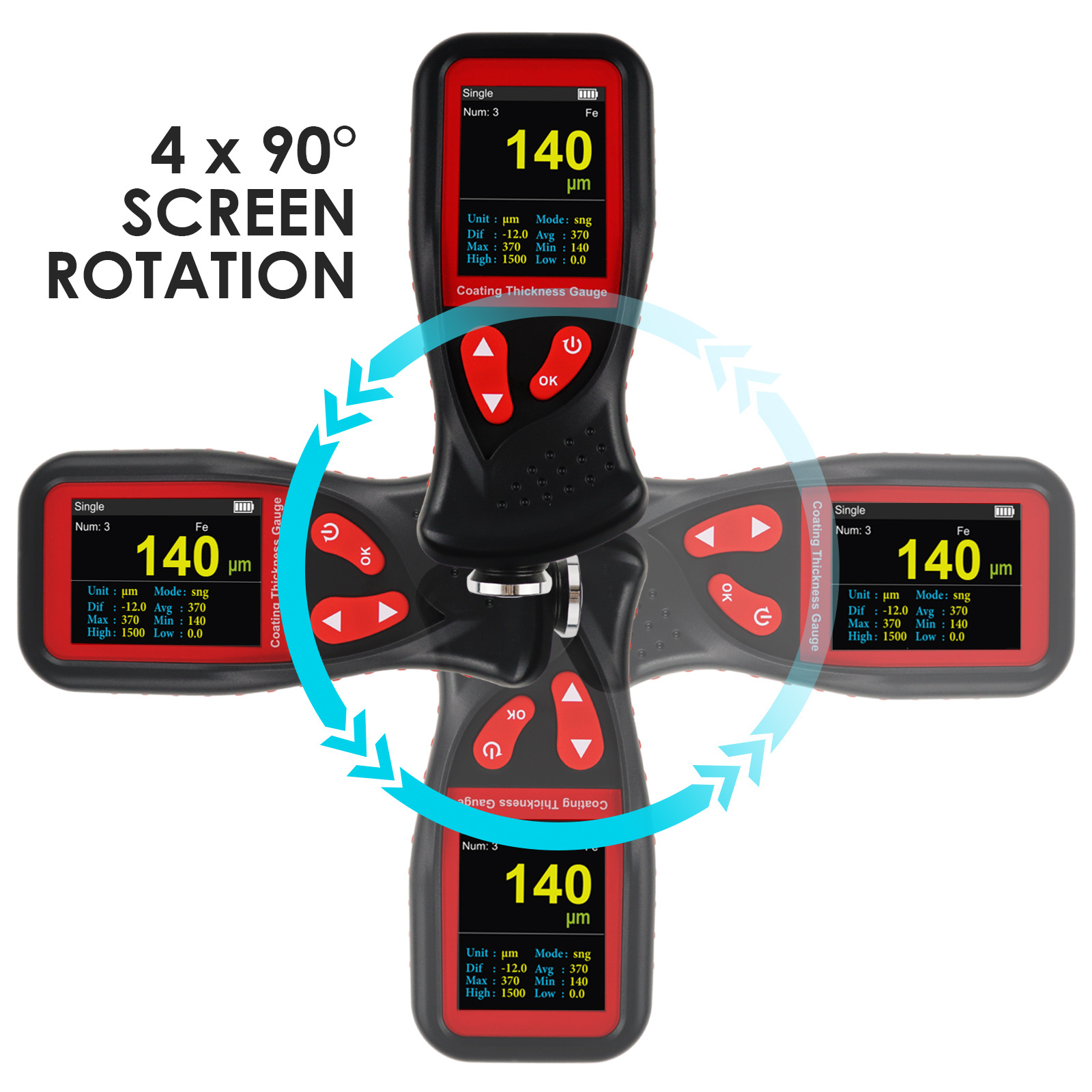 Color-Screen Display Portable Paint Coating Thickness Gauge Meter High Definition Automotive Tester with Rechargeable Battery