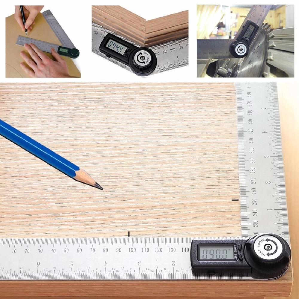 2-in-1 Digital Angle Finder Meter Protractor Ruler 360 degree 600mm (300mm per arm) + Stable Locking Function