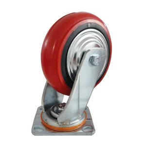 3" 4" 5" 6" 8" Plated Total Brake And Lock Red PVC Polyurethane Heavy Loading Trolley Caster Wheels