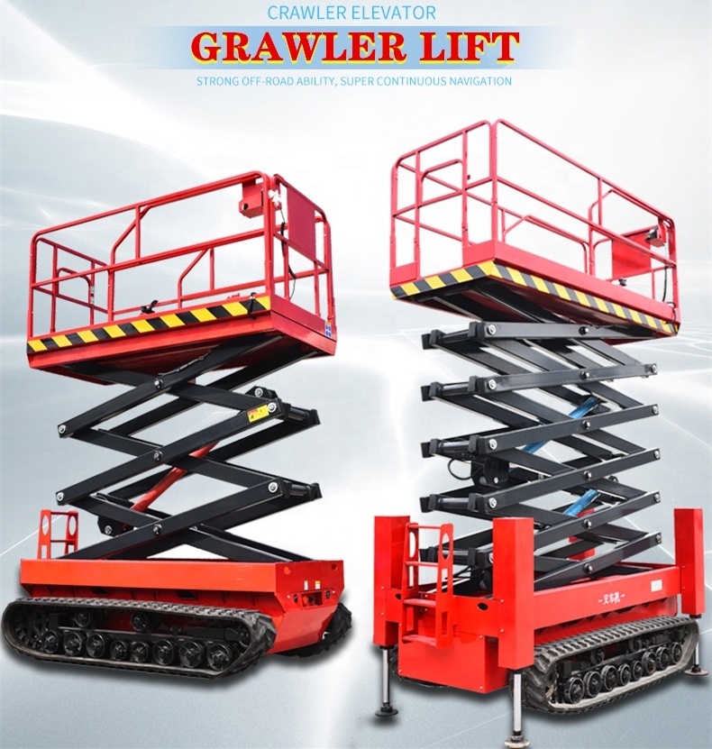 work terrain platforms cherry picker man self propelled hydraulic aerial platform crawler tracked small all rough scissor lift