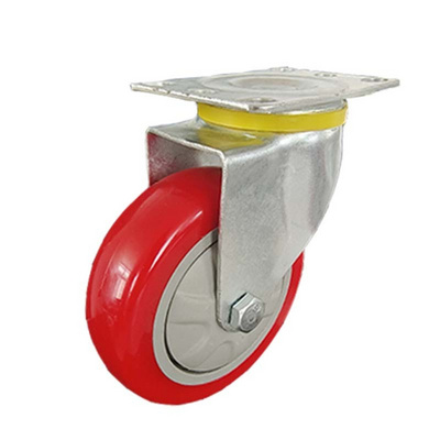 4" Caster Wheels Red PU Cart Casters Heavy Duty PU Industrial Casters