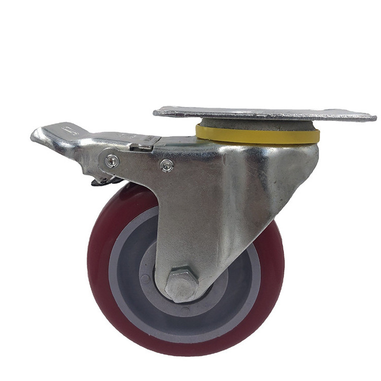 4 Inch Heavy Duty Casters With Brake, Locking Casters With 360 Degree No Noise PVC Wheels, Swivel Plate Castors